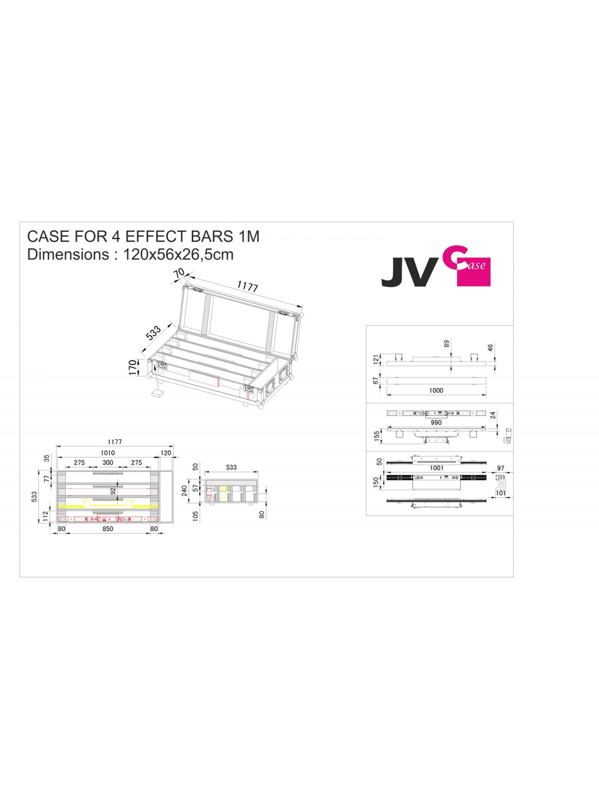 JV Case - Case for 4 effect bars 1M