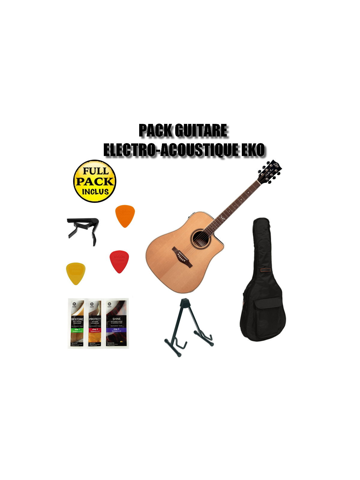 Pack Complet avec Guitare Électro-Acoustique à Pan Coupé et Accessoires