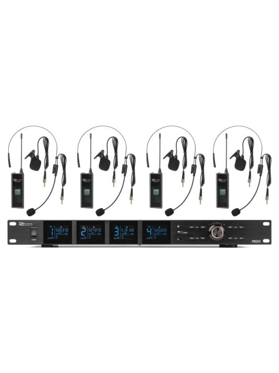 Micro sans fil UHF, 4 canaux, 4 émetteurs ceinture, micro cravatte et serre-tête, 500-530 MHz - PD524B