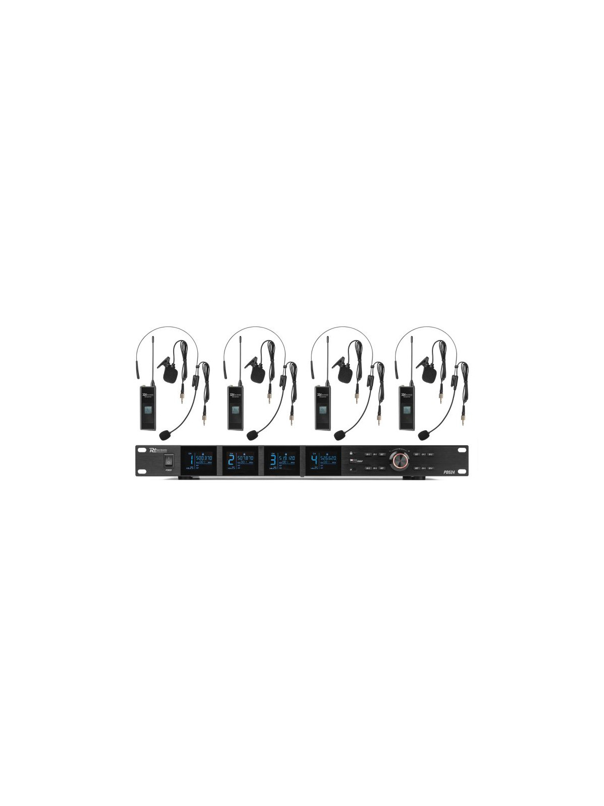 Micro sans fil UHF, 4 canaux, 4 émetteurs ceinture, micro cravatte et serre-tête, 500-530 MHz - PD524B