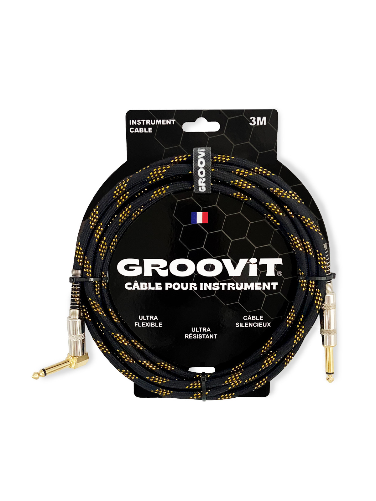GROOVIT® Câble Tressé Noir/Or Blindé D/C 3m