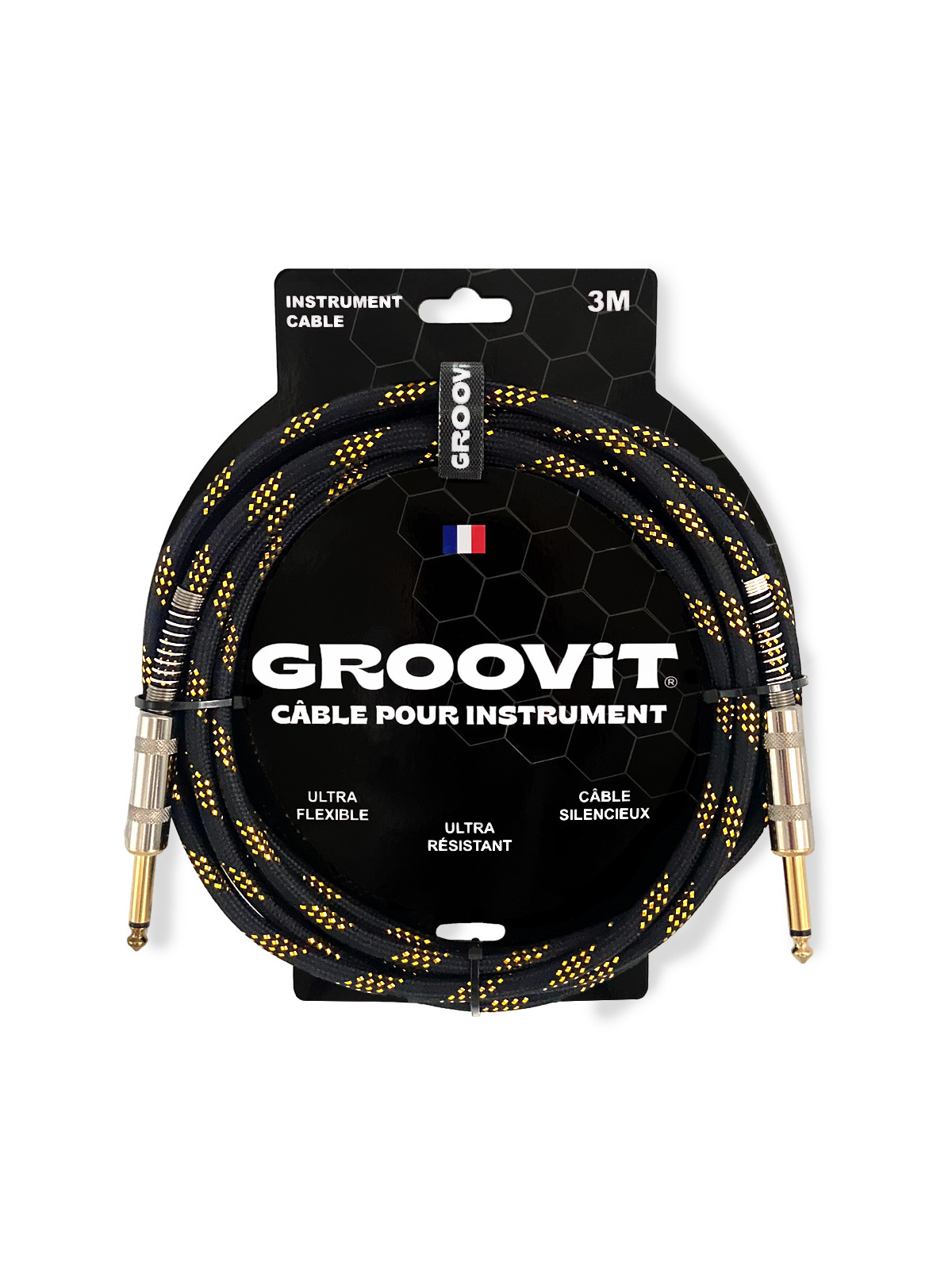 GROOVIT® Câble Tressé Noir/Or Blindé D/D 3m