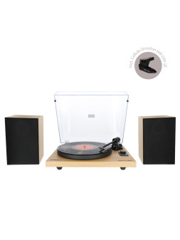 Platine Vinyle Hifi à Courroie USB/Récepteur Bluetooth + Enceintes Passives en Finition Hêtre